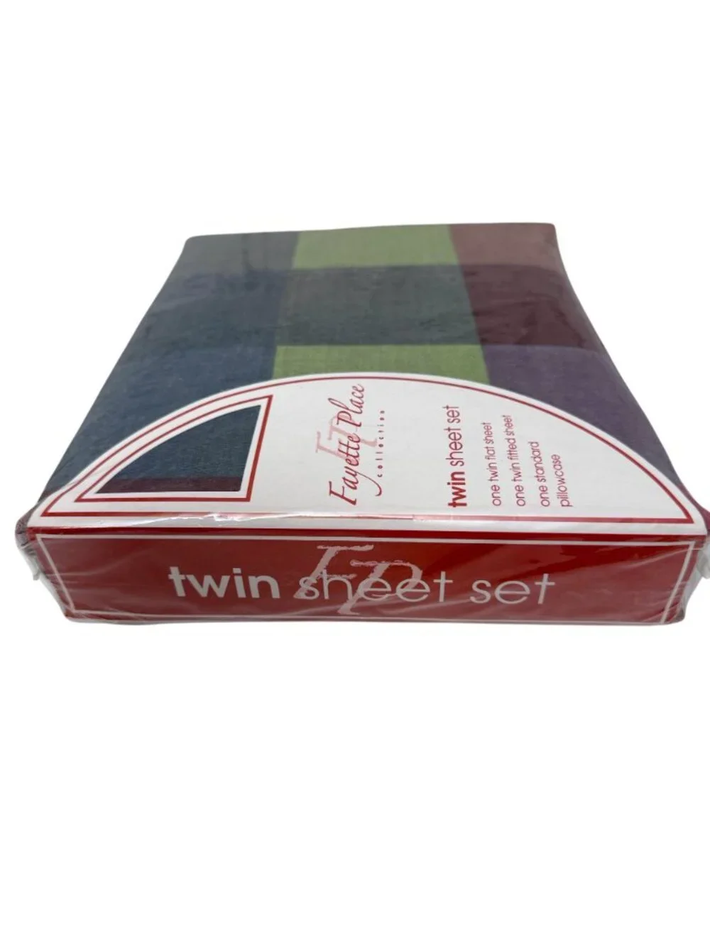 Fayette Place Twin Sheet Set Blue Plaid Cotton Blend Check New in Package